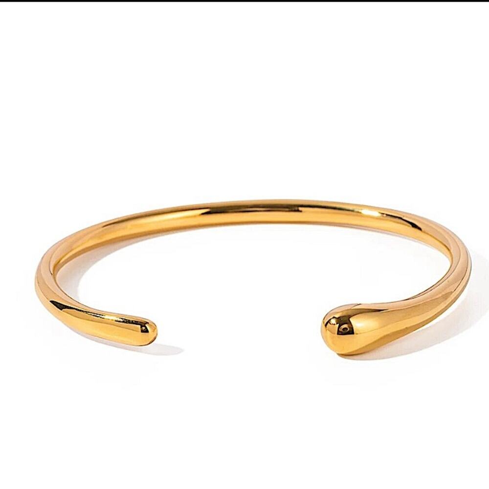 Gold Irregular Geometric Bangle Bracelet, Thick & Thin Cuff, Gold Plated - Picture 7 of 10